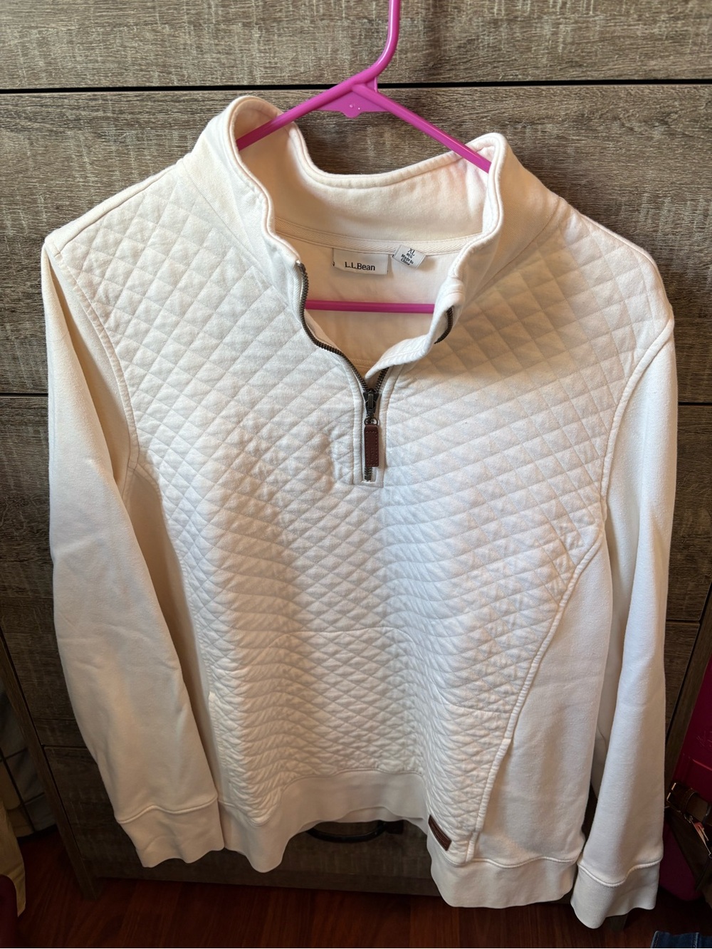 L.L. Bean Cream Quilted Quarter-Zip Mock Neck Pullover